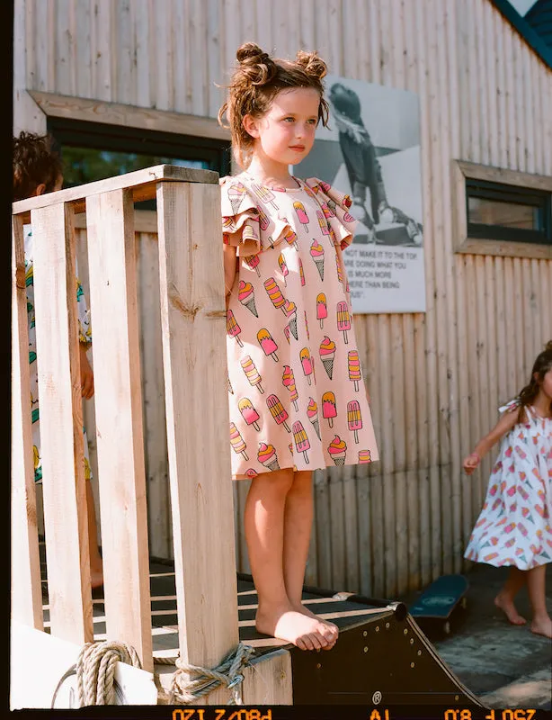 Kukukid Pom pom Dress Pale Pink Icecream