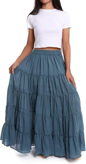 Lannaclothesdesign Women's Cotton Long Ruffle Full Circle Long Skirts Maxi Skirt