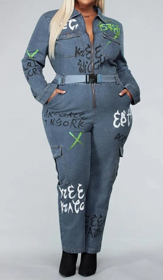 L'Rev37 PRJS29001X Denim PlusSize Jumpsuit