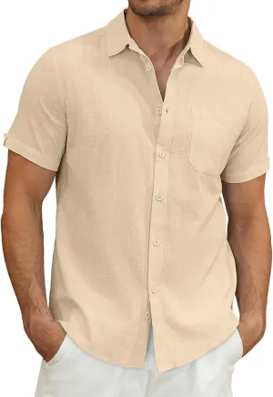 Mens Casual Button Down Shirts Short Sleeve Cotton Dress Shirt