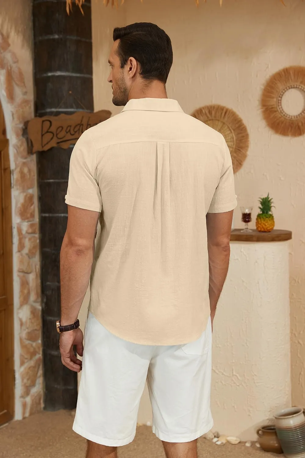 Mens Casual Button Down Shirts Short Sleeve Cotton Dress Shirt