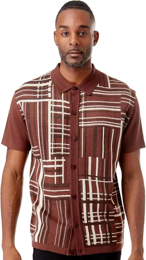 Mens Short Sleeve Knit Sports Shirt - Modern Polo Vintage Classics: Plaid Mix