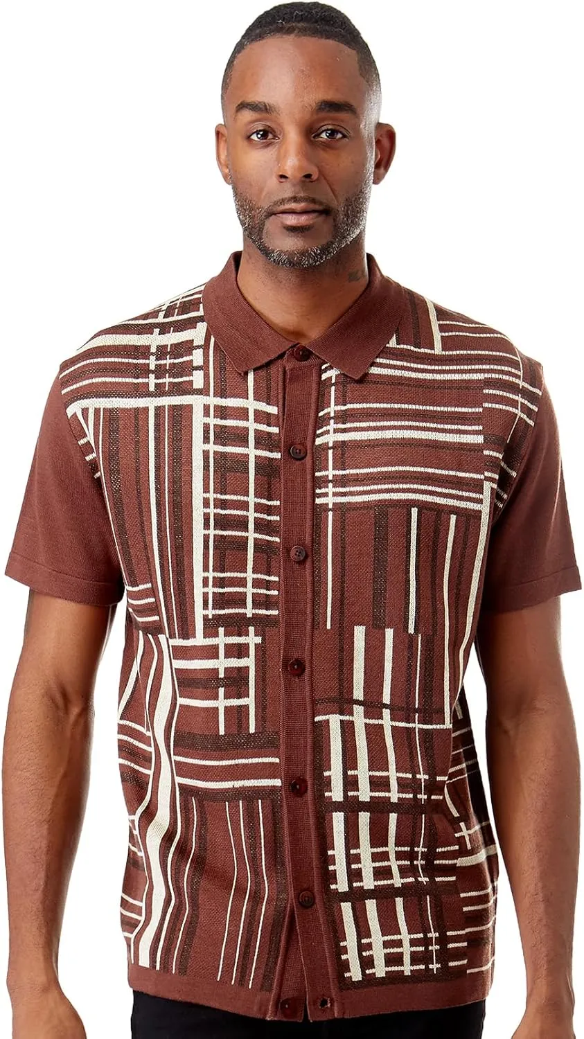 Mens Short Sleeve Knit Sports Shirt - Modern Polo Vintage Classics: Plaid Mix