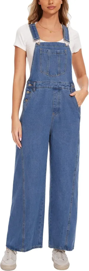 MISS MOLY Jean Overalls for Women Denim Jumpsuits Casual Loose Baggy Straight Leg Bib Overalls Adjustable Straps with Pockets
