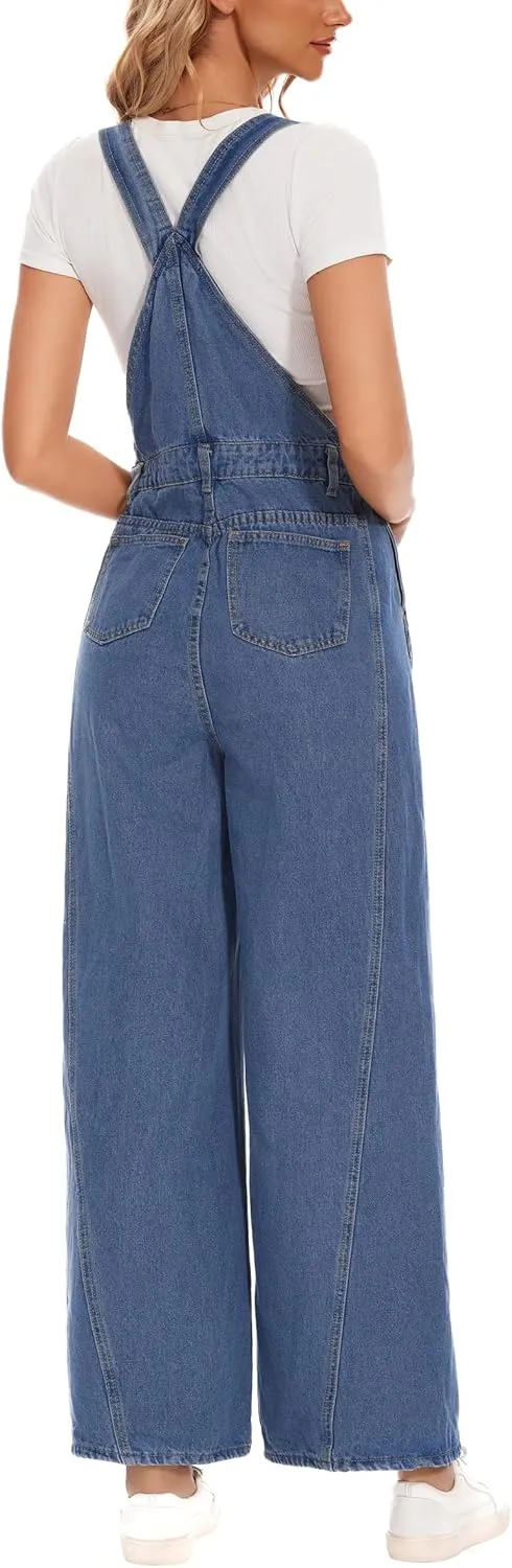 MISS MOLY Jean Overalls for Women Denim Jumpsuits Casual Loose Baggy Straight Leg Bib Overalls Adjustable Straps with Pockets