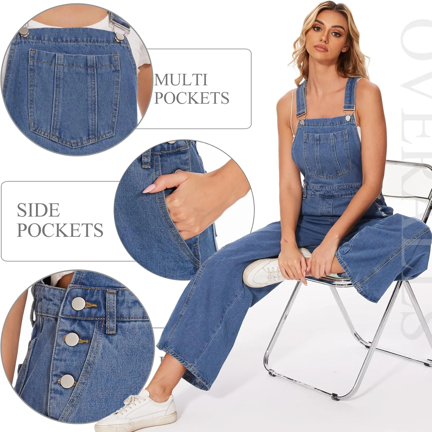 MISS MOLY Jean Overalls for Women Denim Jumpsuits Casual Loose Baggy Straight Leg Bib Overalls Adjustable Straps with Pockets