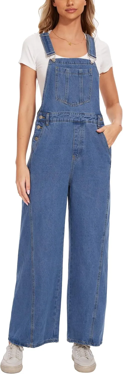 MISS MOLY Jean Overalls for Women Denim Jumpsuits Casual Loose Baggy Straight Leg Bib Overalls Adjustable Straps with Pockets