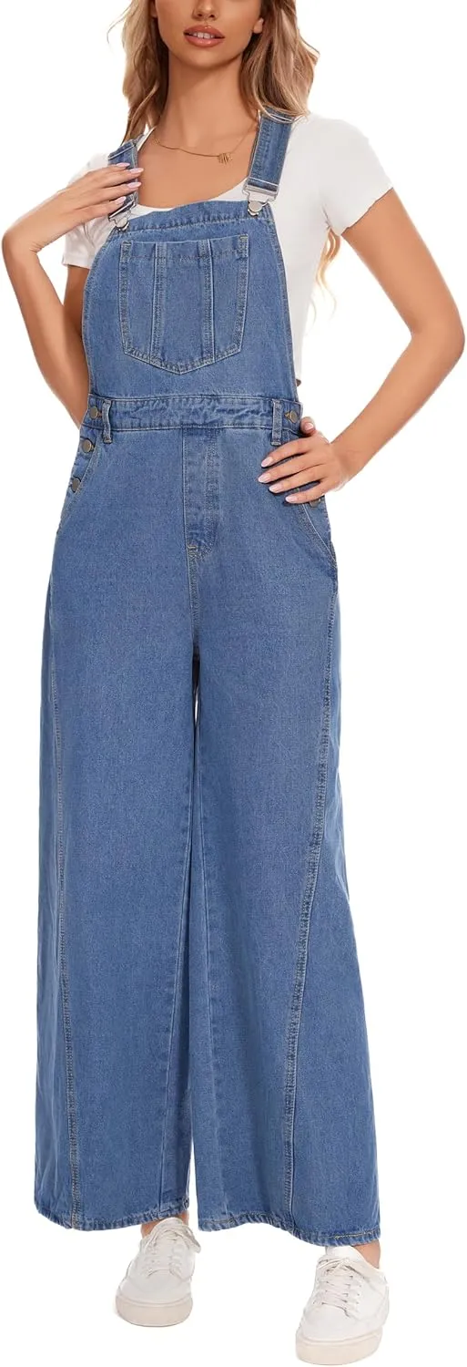 MISS MOLY Jean Overalls for Women Denim Jumpsuits Casual Loose Baggy Straight Leg Bib Overalls Adjustable Straps with Pockets