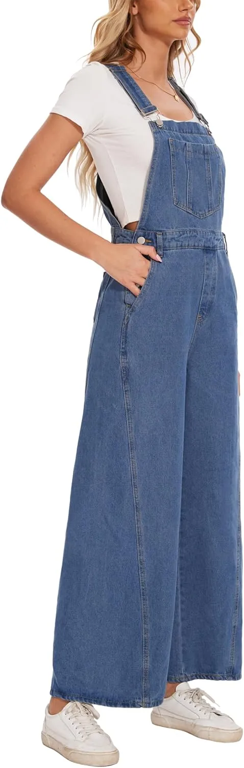 MISS MOLY Jean Overalls for Women Denim Jumpsuits Casual Loose Baggy Straight Leg Bib Overalls Adjustable Straps with Pockets
