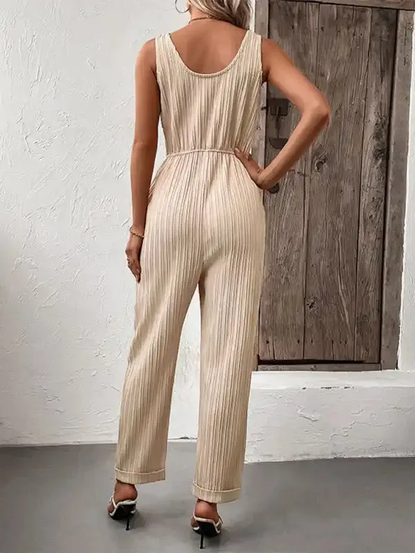 New fashion women’s casual solid color suspender jumpsuit