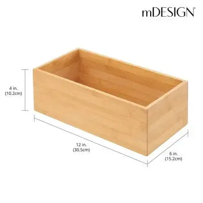 New - mDesign Bamboo Kitchen Organizer Storage Bin - 2 Pack - Natural, 6 x 12 x 4