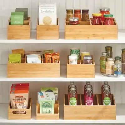 New - mDesign Bamboo Kitchen Organizer Storage Bin - 2 Pack - Natural, 6 x 12 x 4
