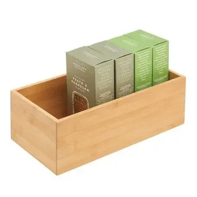 New - mDesign Bamboo Kitchen Organizer Storage Bin - 2 Pack - Natural, 6 x 12 x 4