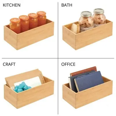 New - mDesign Bamboo Kitchen Organizer Storage Bin - 2 Pack - Natural, 6 x 12 x 4