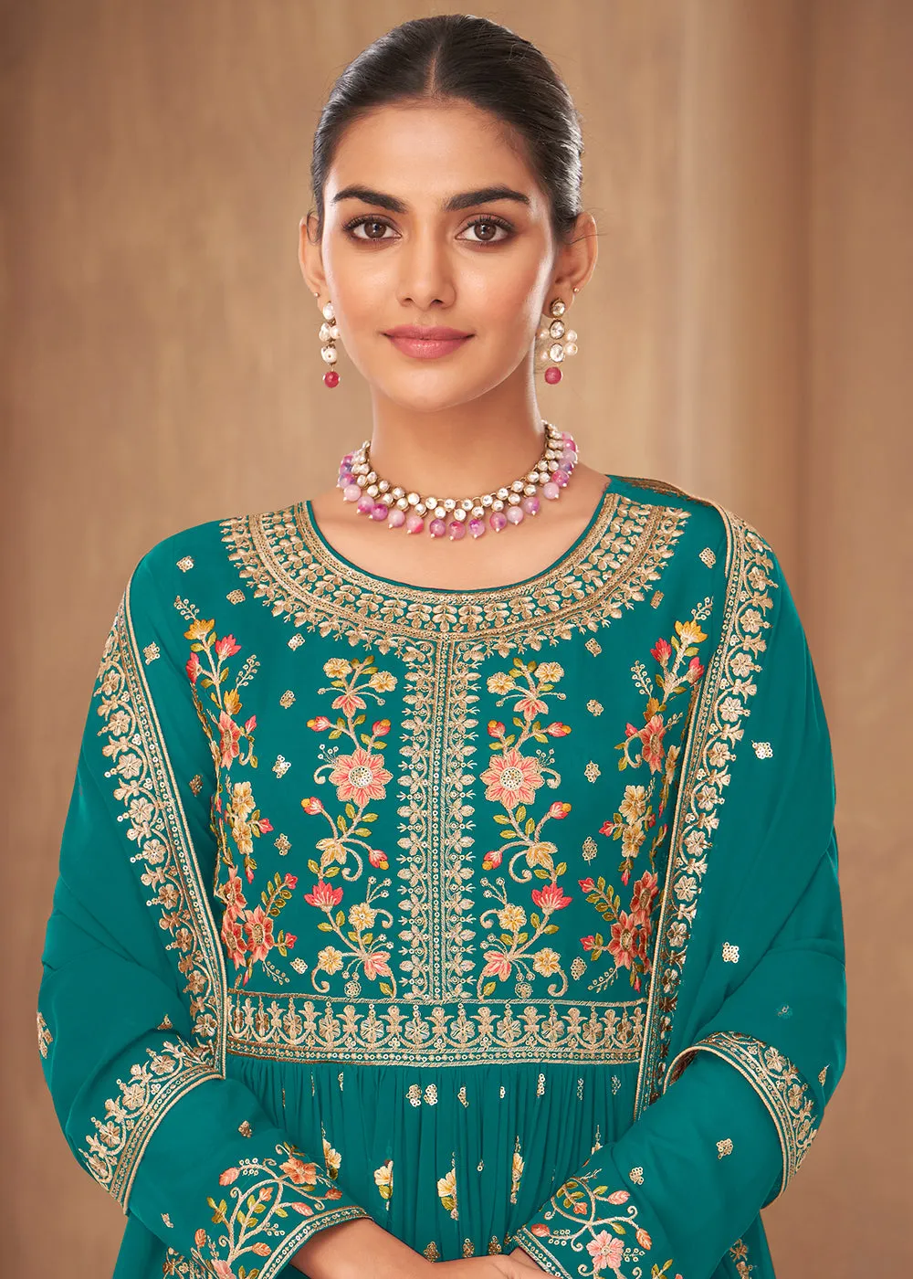 Party Style Turquoise Blue Georgette Palazzo Salwar Kurta