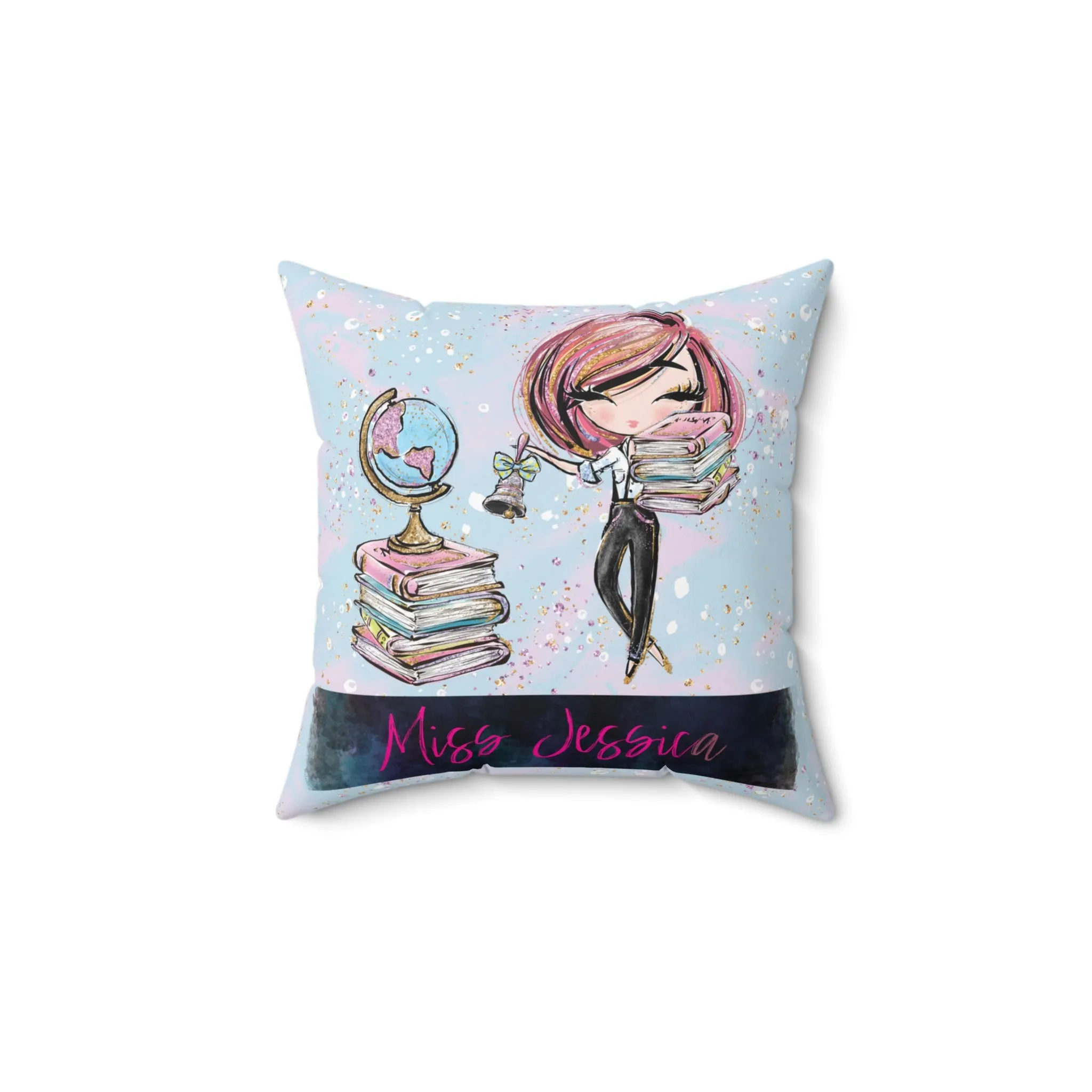 Personalised Spun Polyester Square Pillow, Teacher Cushion