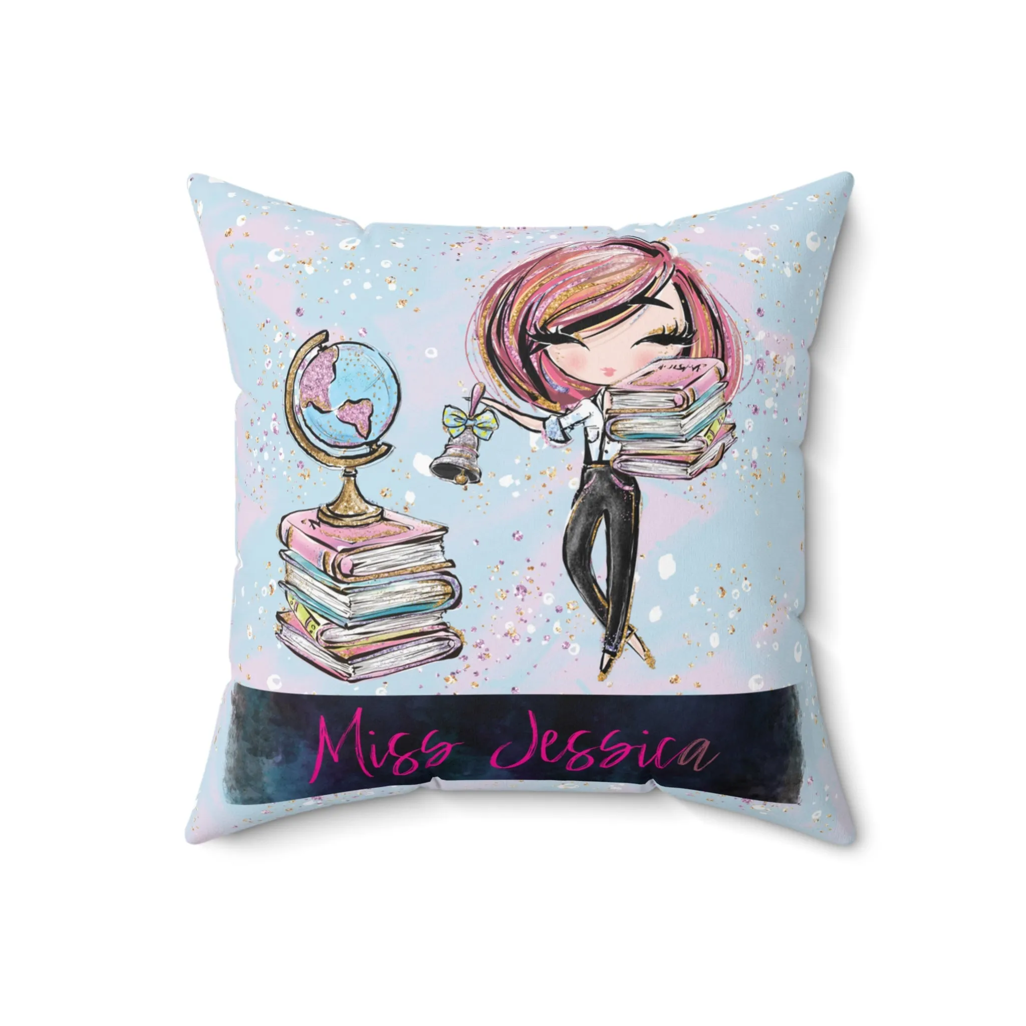 Personalised Spun Polyester Square Pillow, Teacher Cushion