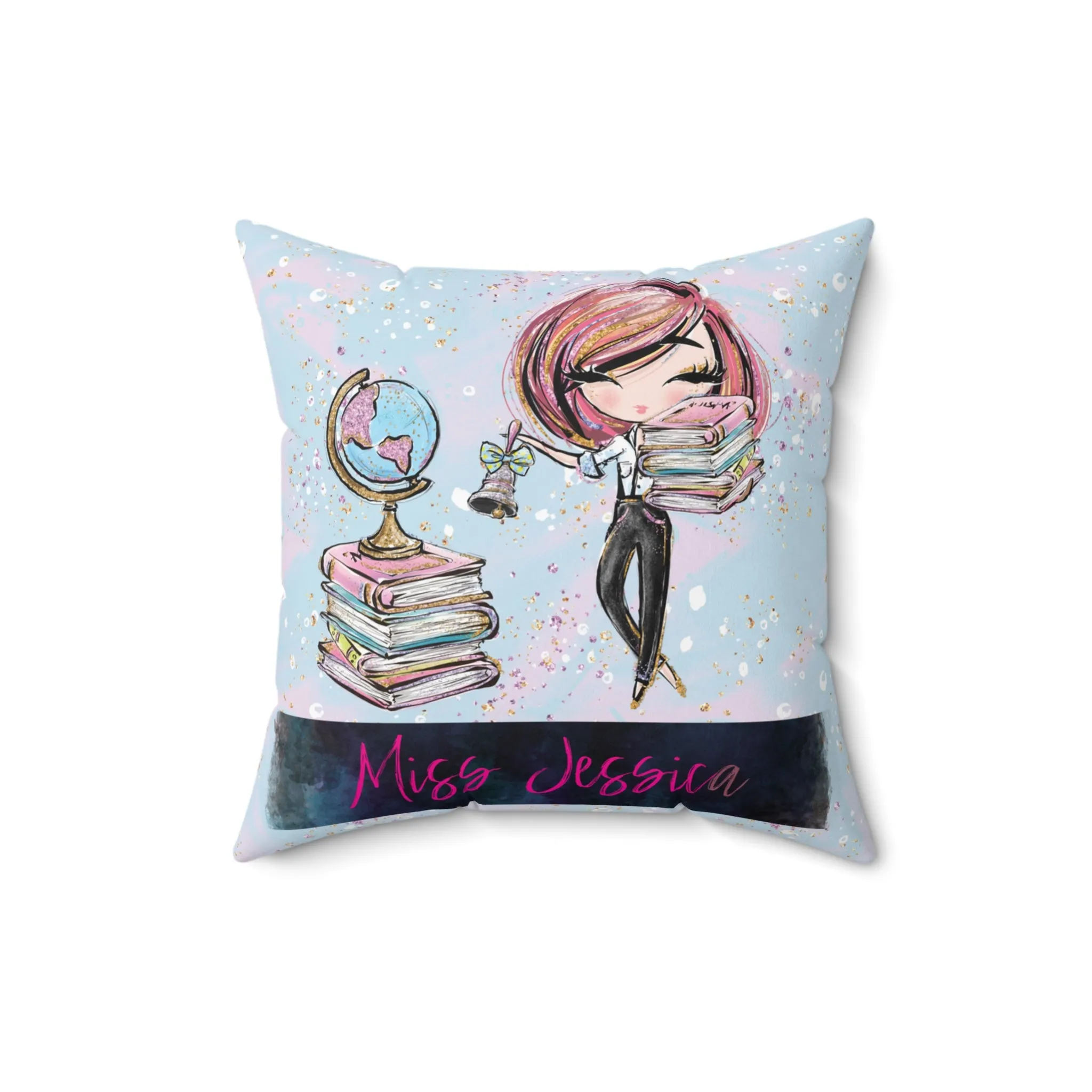 Personalised Spun Polyester Square Pillow, Teacher Cushion