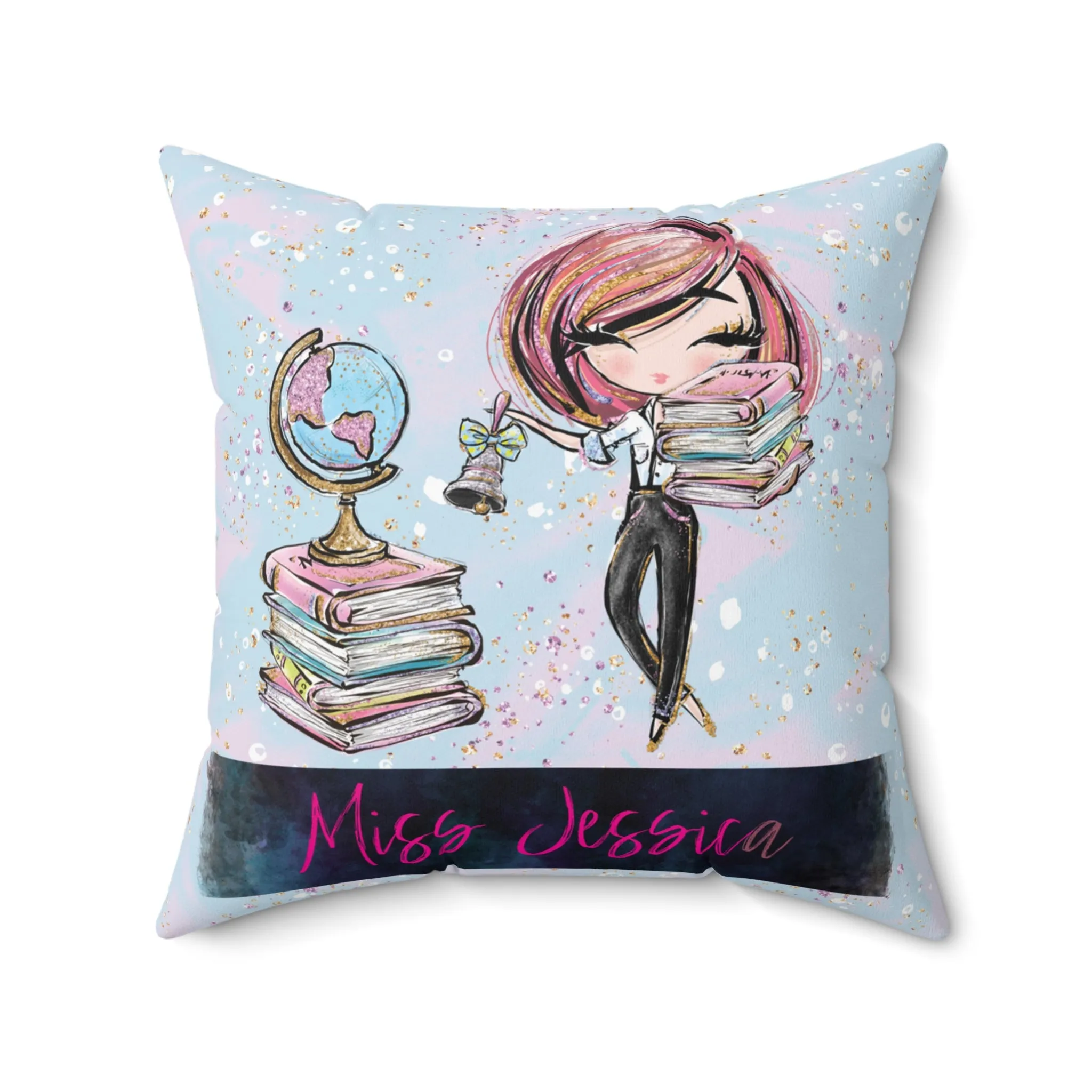 Personalised Spun Polyester Square Pillow, Teacher Cushion
