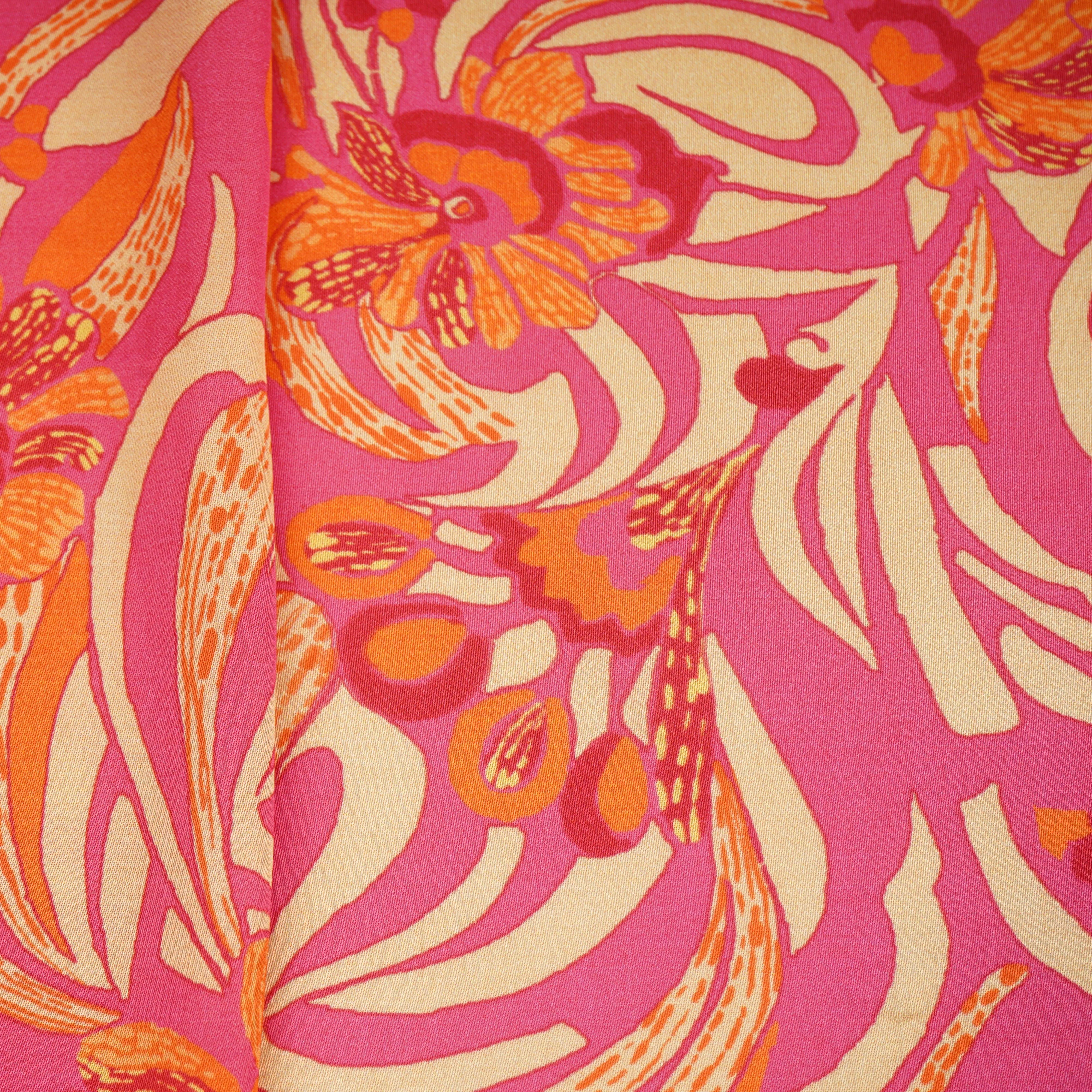 Pink Floral Print Bemberg Silk Fabric 20873