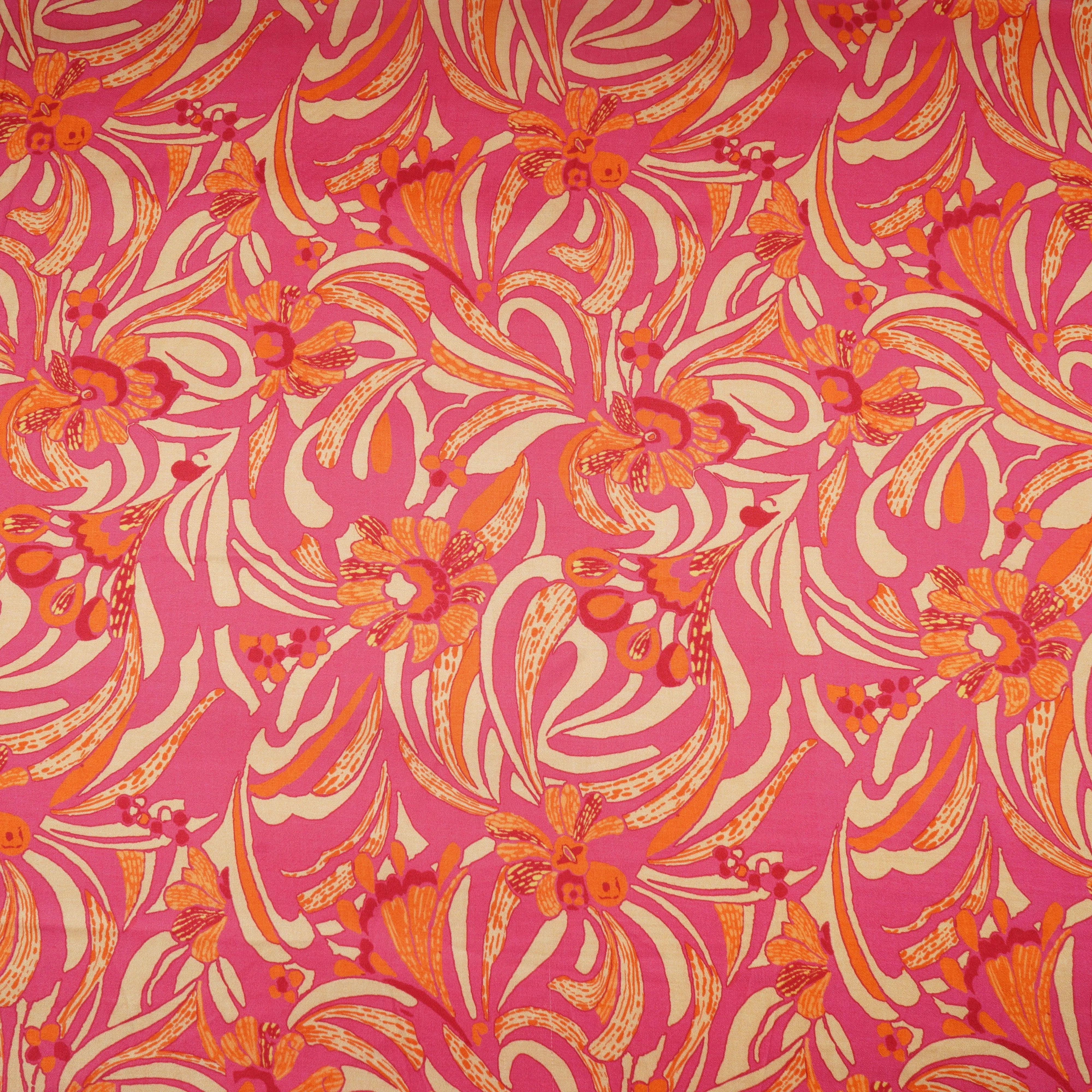 Pink Floral Print Bemberg Silk Fabric 20873