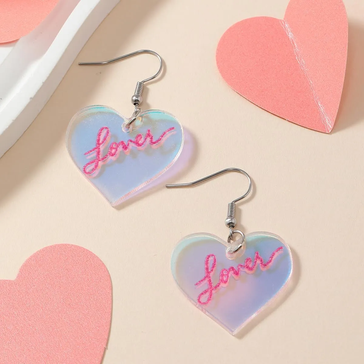 Pink Heart Earrings Taylor Lover Dangle Earrings - Acrylic Shaped Concert Gifts for Women