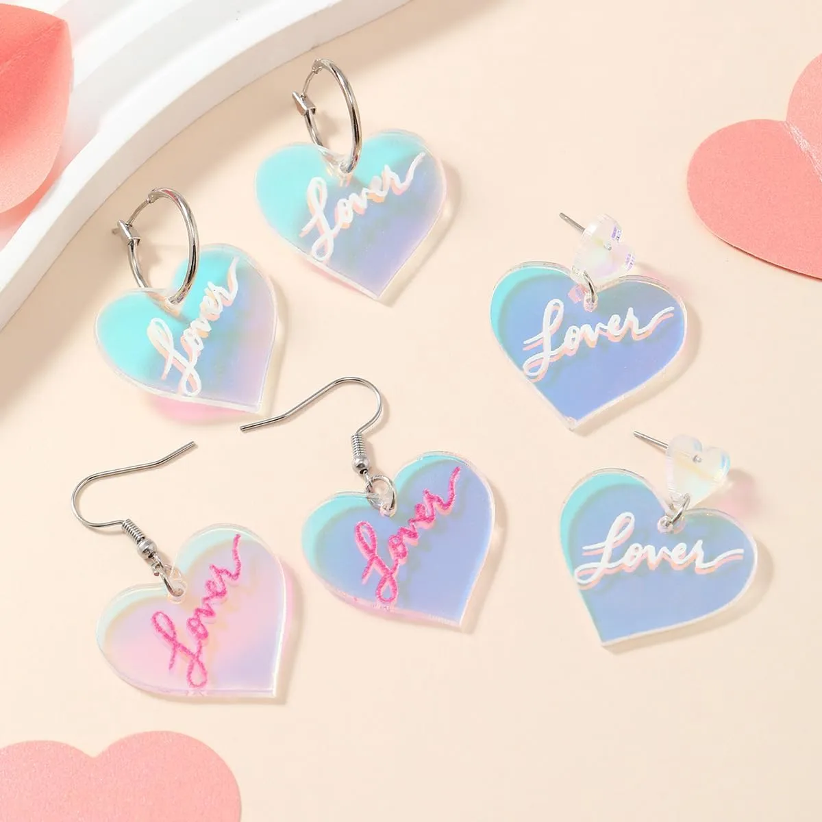 Pink Heart Earrings Taylor Lover Dangle Earrings - Acrylic Shaped Concert Gifts for Women