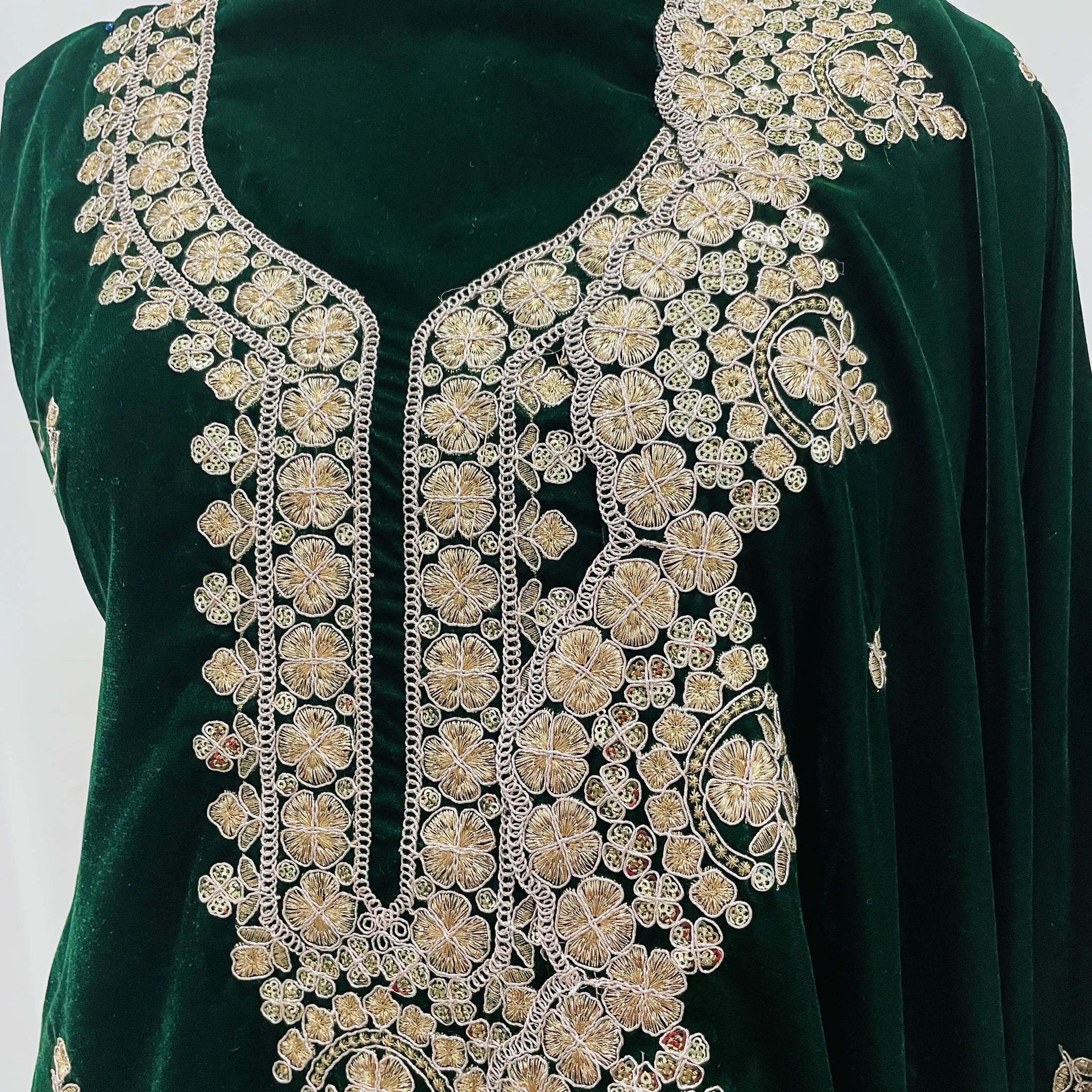 Premium Green Zari Sequins Embroidery Velvet Suit Set With Dupatta