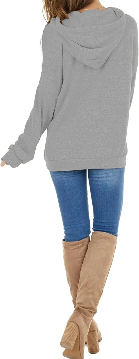 PRETTODAY Women's Casual Lightweight Hoodies Long Sleeve White Drawstring Sweatshirts Loose Pullovers with Pocket