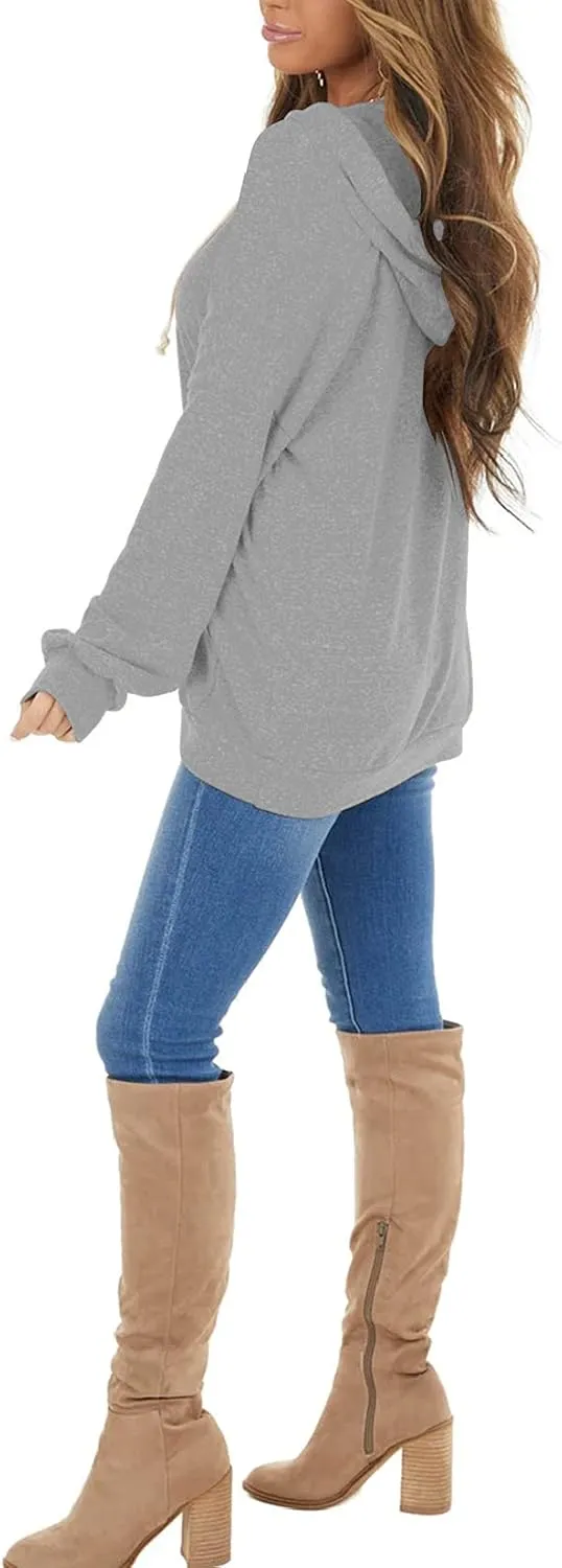 PRETTODAY Women's Casual Lightweight Hoodies Long Sleeve White Drawstring Sweatshirts Loose Pullovers with Pocket