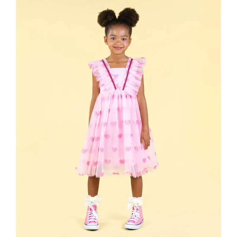 Rock Your Kid Pink Glitter Heart Tulle Dress