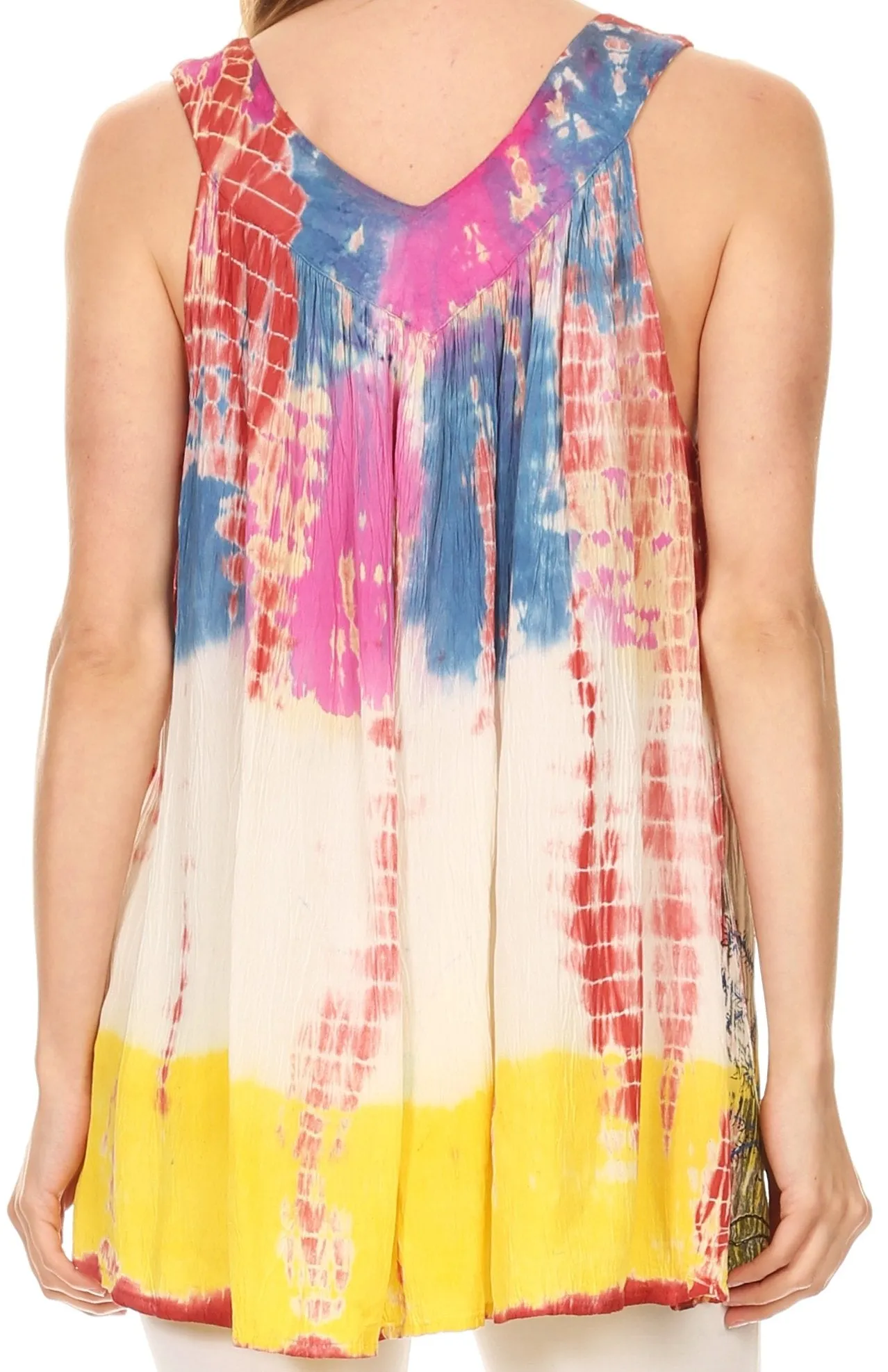 Sakkas Melanie Tie Dye Batik Tank with Sequins and Embroidery