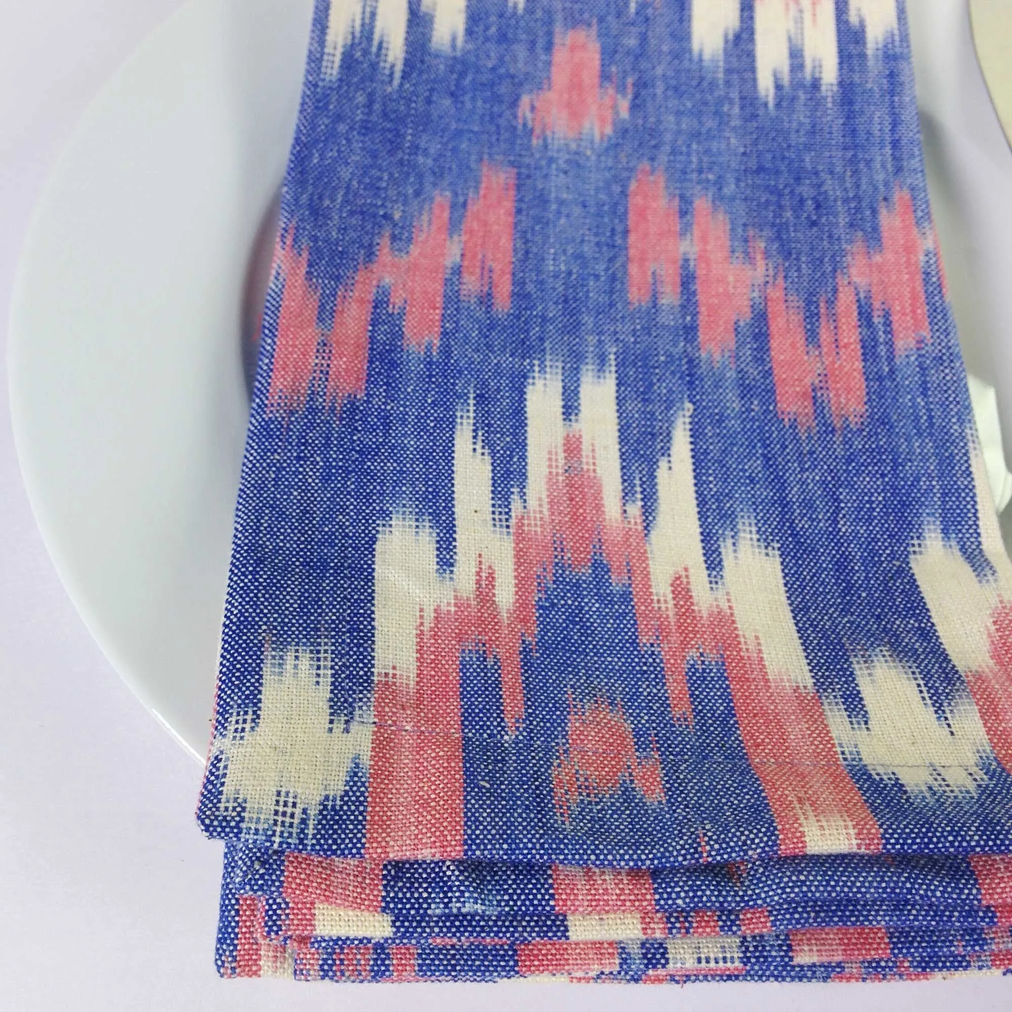 Set Of Two Cotton Napkins - Blue   Pink Ikat