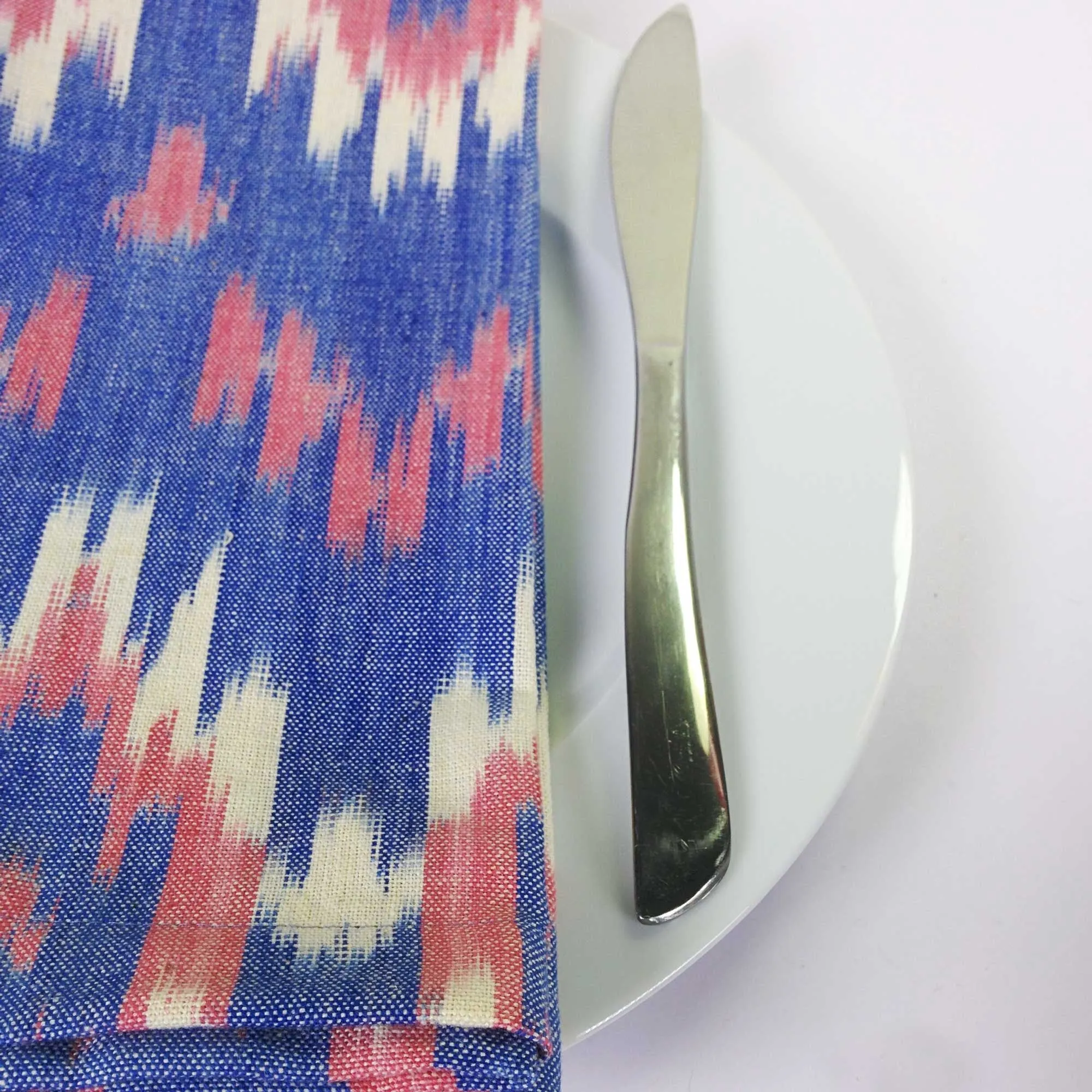 Set Of Two Cotton Napkins - Blue   Pink Ikat