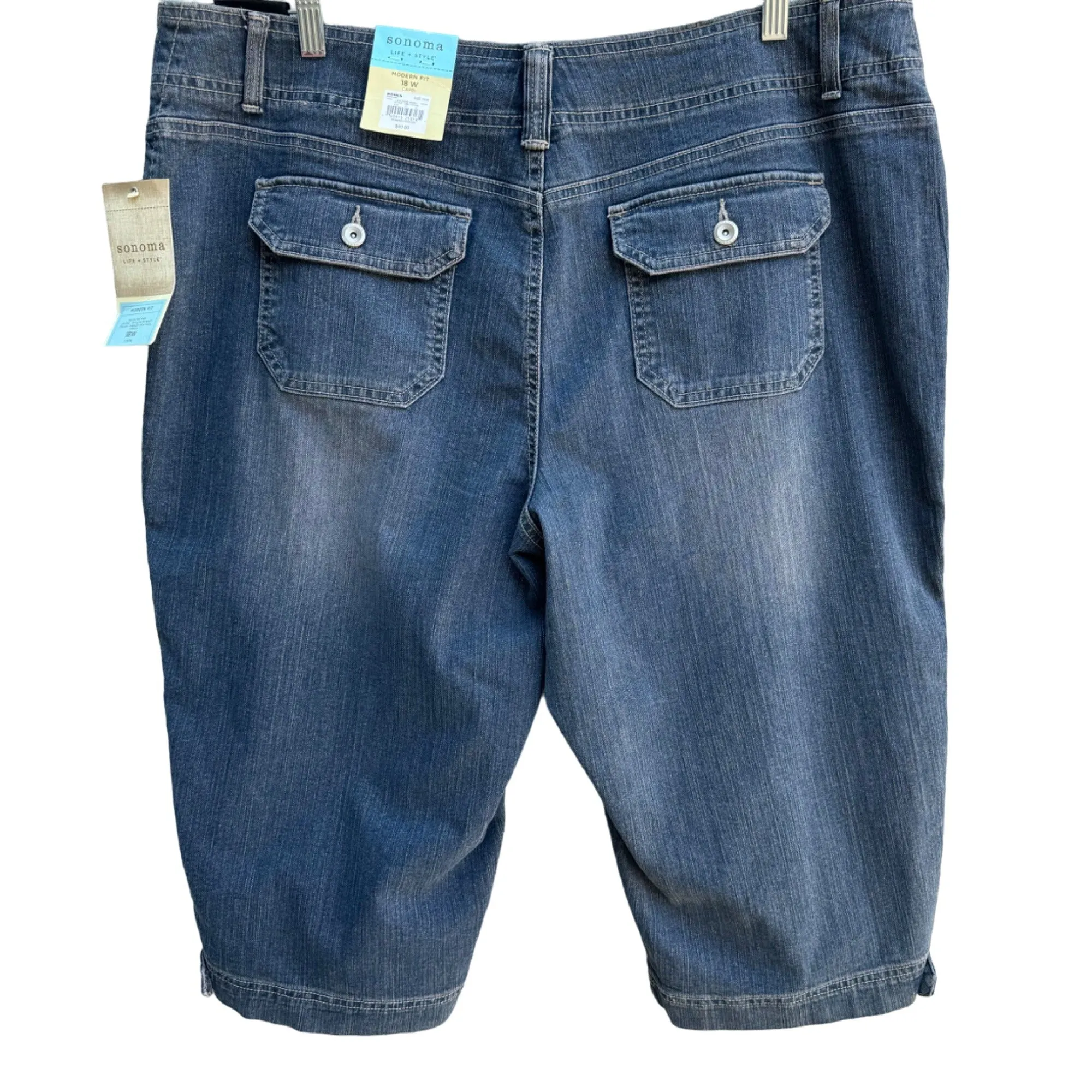 Sonoma Life   Style Modern Fit Denim Capris Pockets & Button Accents - New - 18W