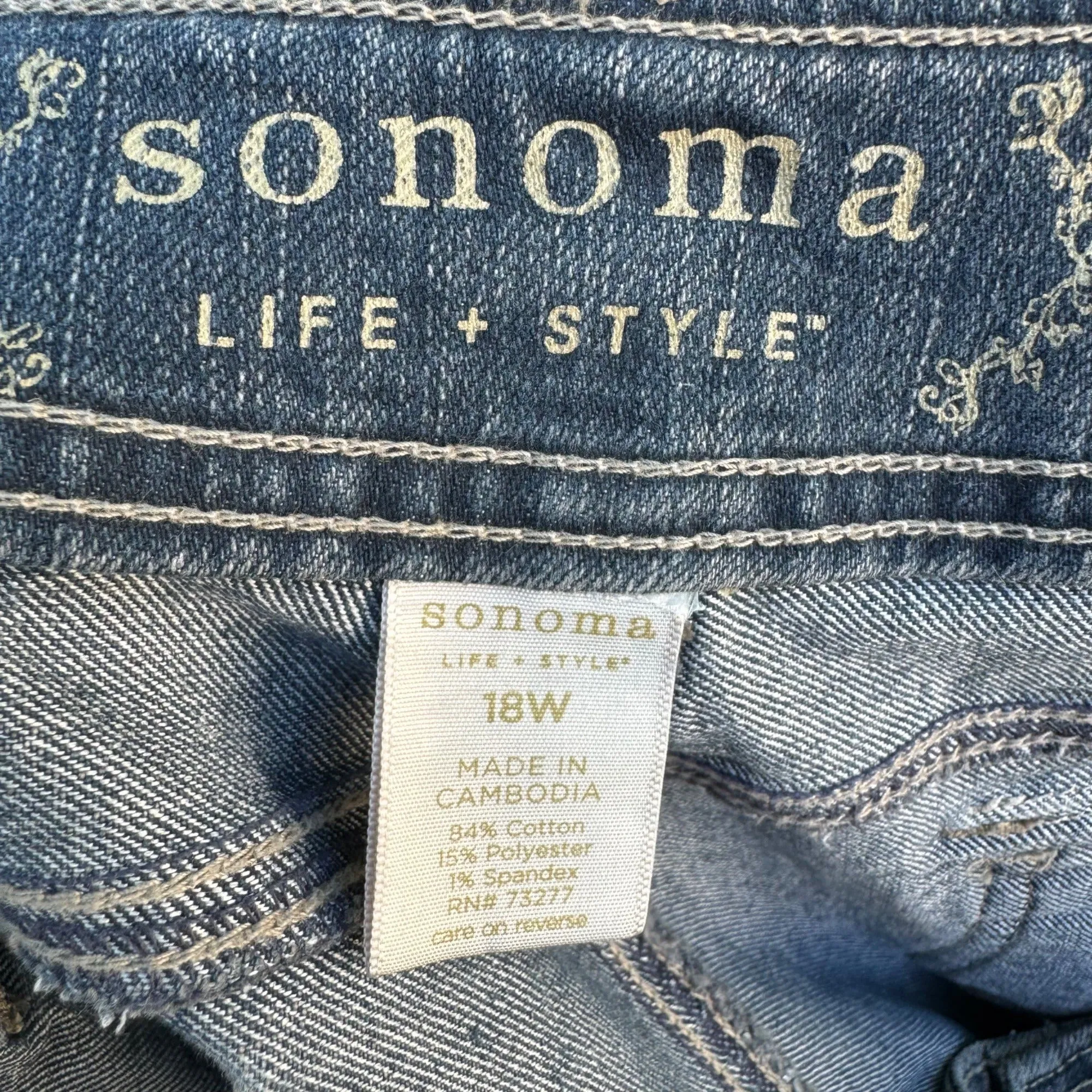 Sonoma Life   Style Modern Fit Denim Capris Pockets & Button Accents - New - 18W