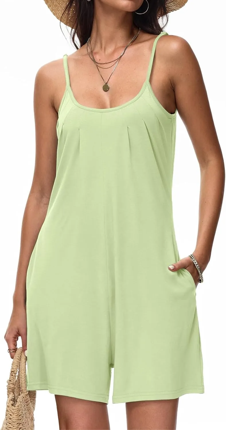 Tanou Summer Casual Rompers For Women 2025 Loose Comfy Short Jumpsuits Sleeveless One Piece Beach Jumpers With Pockets