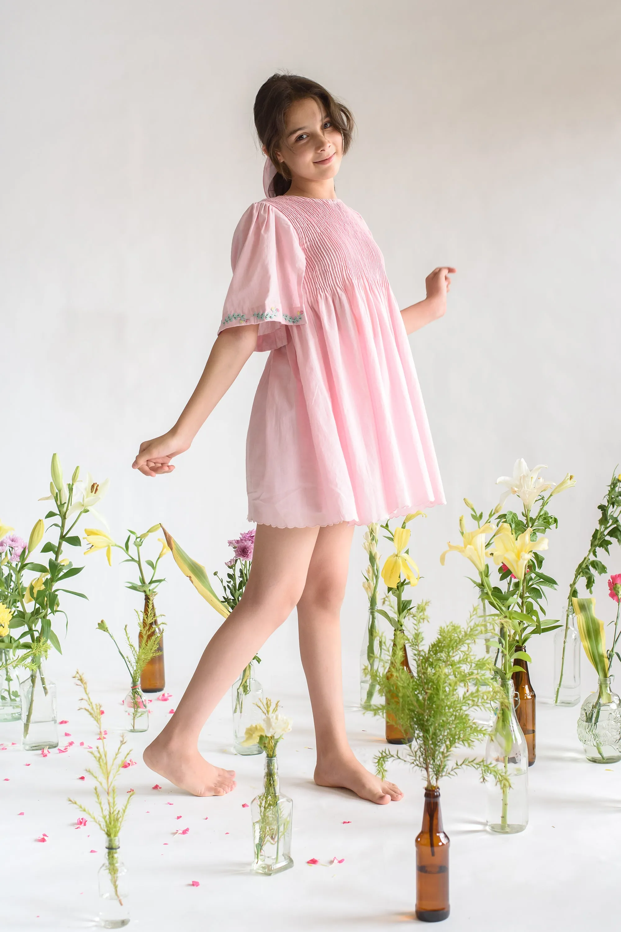Verdant Valley- Pin Tucks Organic Cotton Dress For Girls