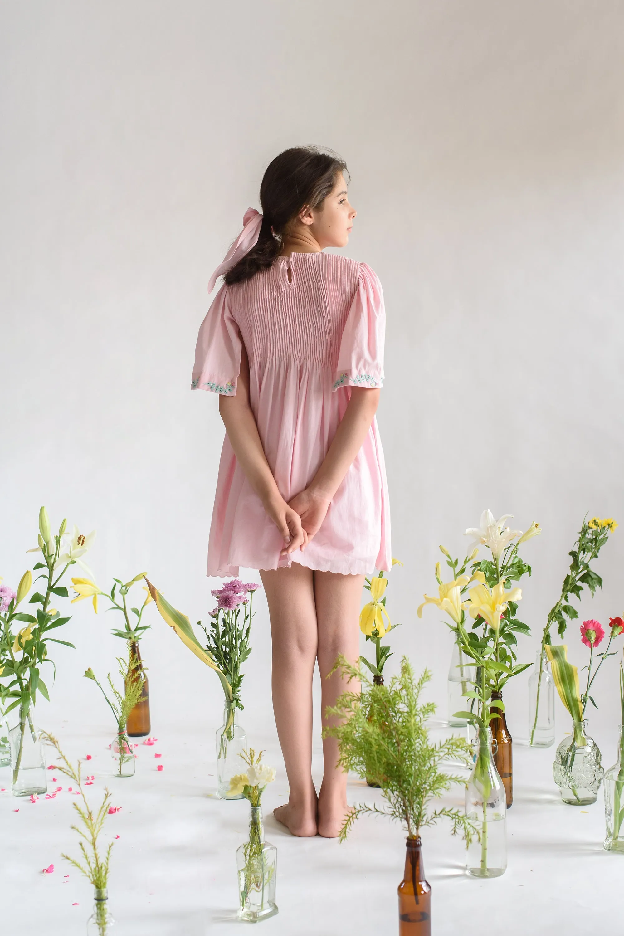 Verdant Valley- Pin Tucks Organic Cotton Dress For Girls