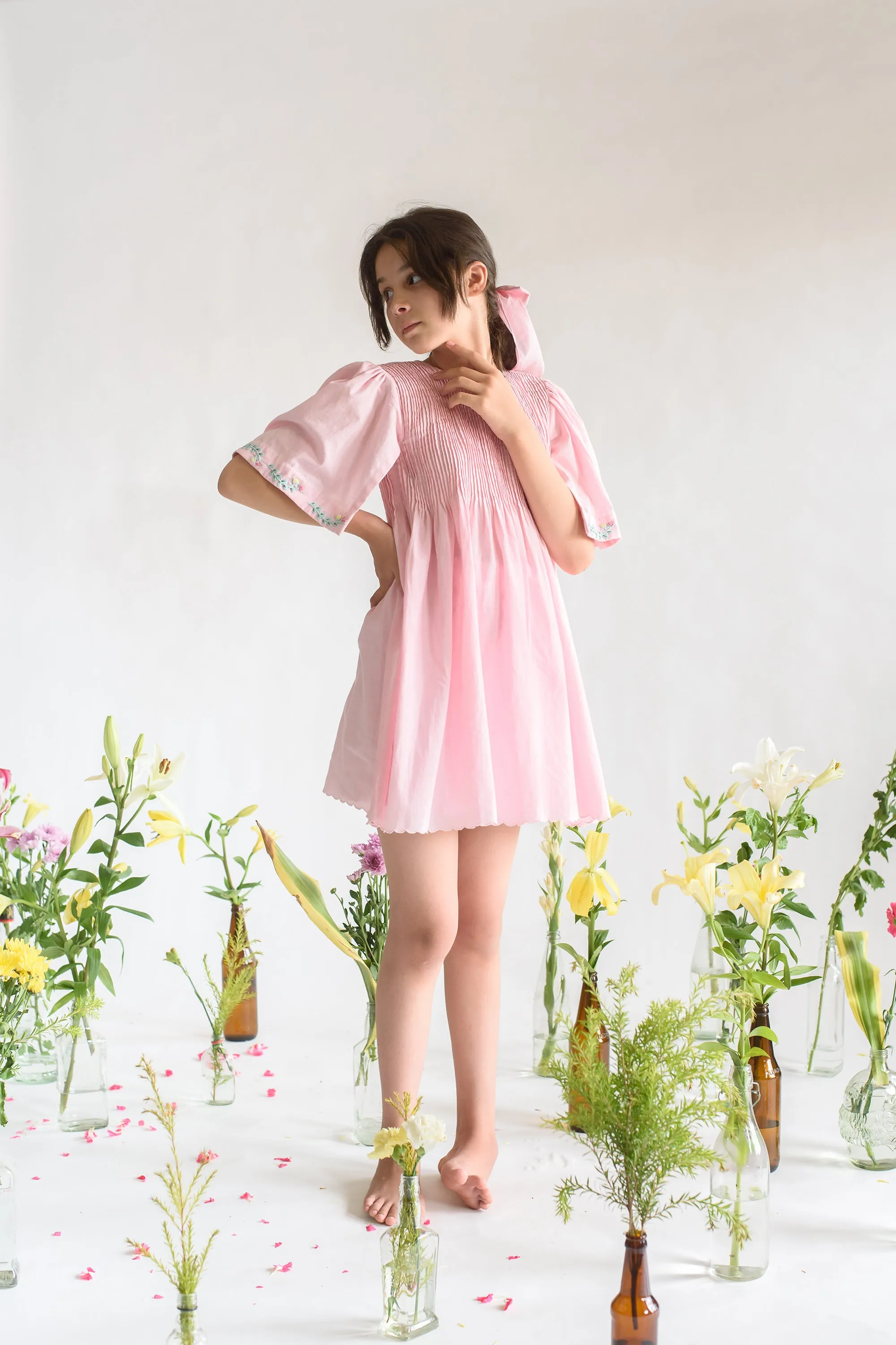 Verdant Valley- Pin Tucks Organic Cotton Dress For Girls