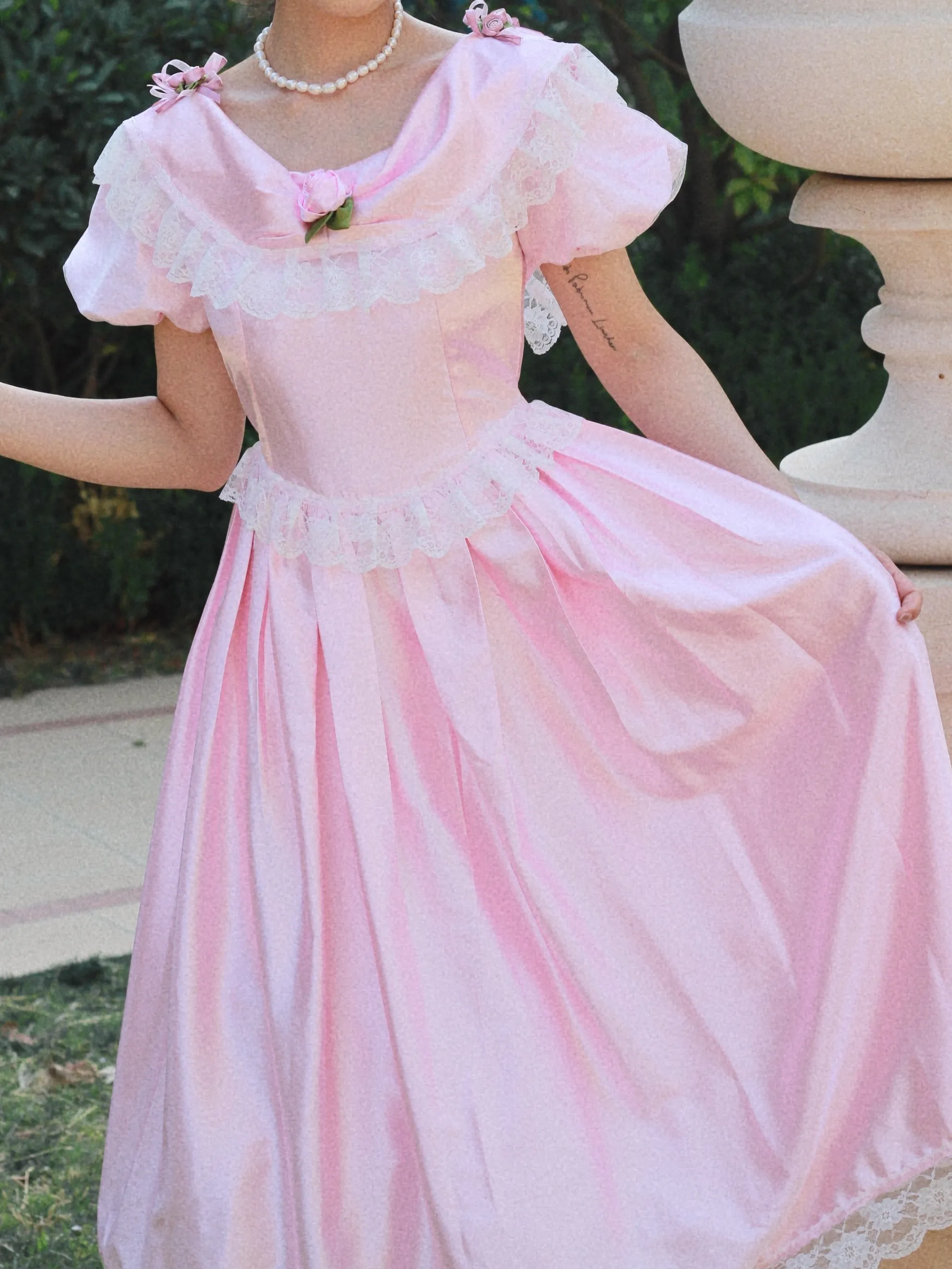 Victorian Pink Satin Tea Party Dress