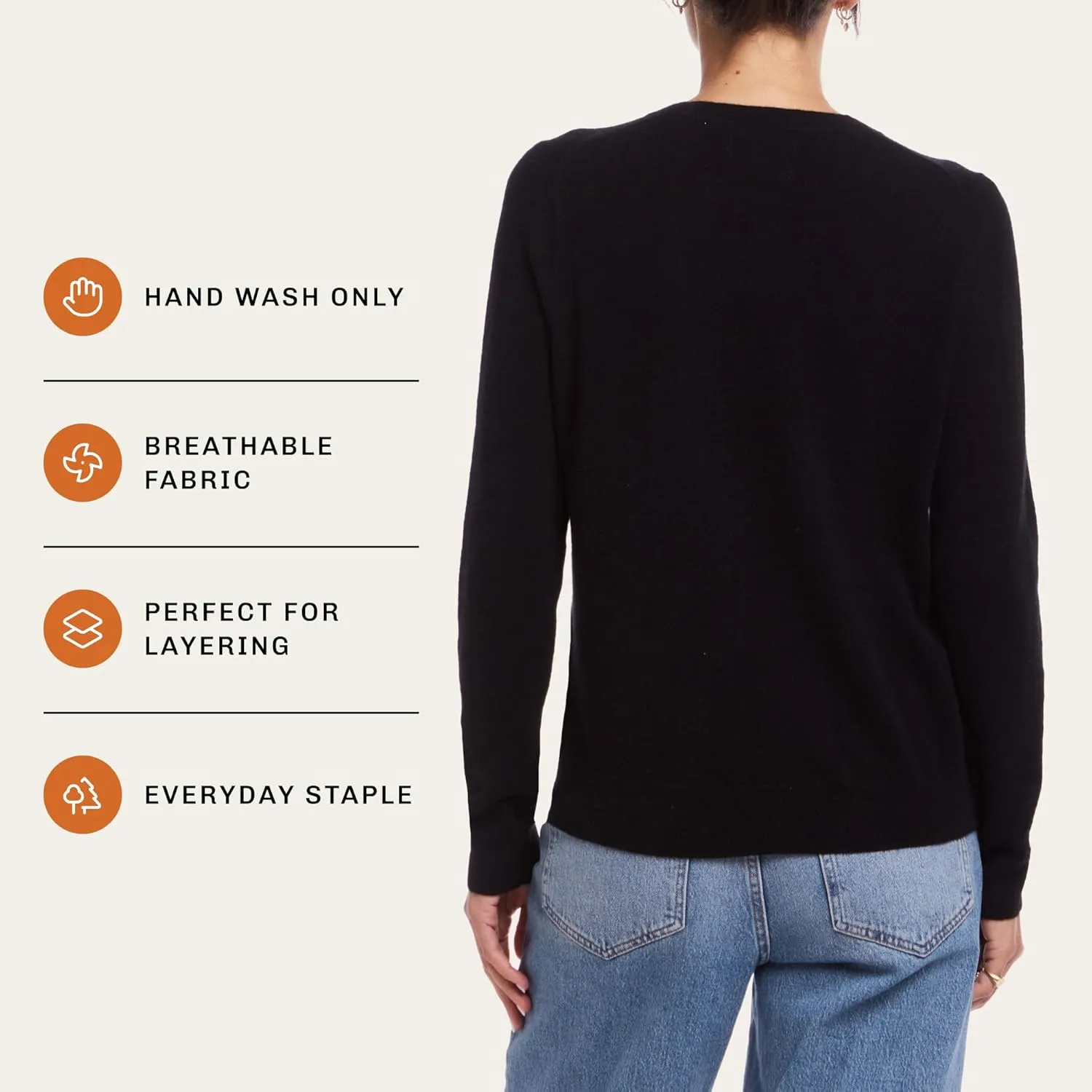 Weatherproof Vintage Women's Lightweight 100% Pure Thin Cashmere Sweater, Long Sleeve Sweatshirt, Casual Soft Pullover(XS-XL)