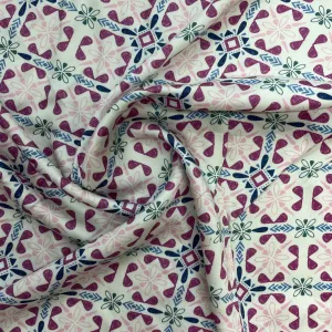 White & Pink Geometrical Print Viscose Fabric