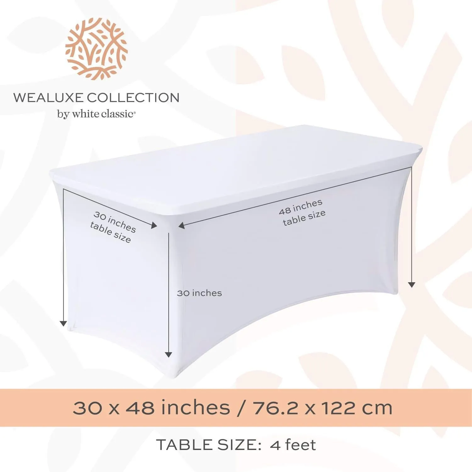 White Stretch Spandex Table Covers 4FT Pack of 2 Fitted Tablecloths 48x30 inch