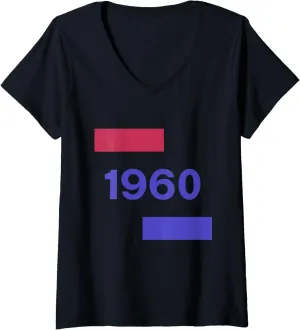 Womens 1960 Vintage Year Bold Color Block Style V-Neck T-Shirt