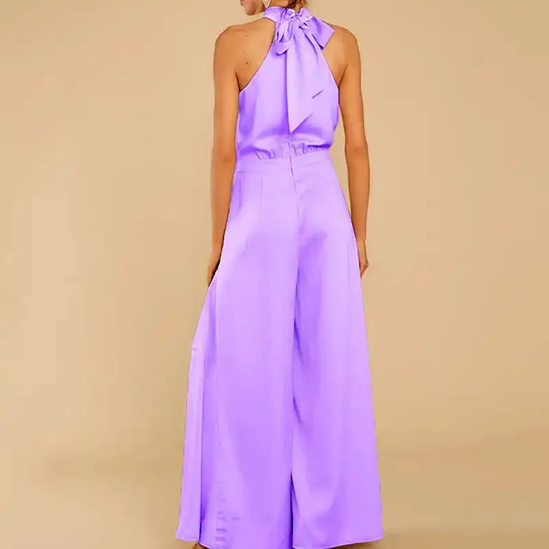 Women’s new off-the-shoulder high-waist jumpsuit wide-leg trousers