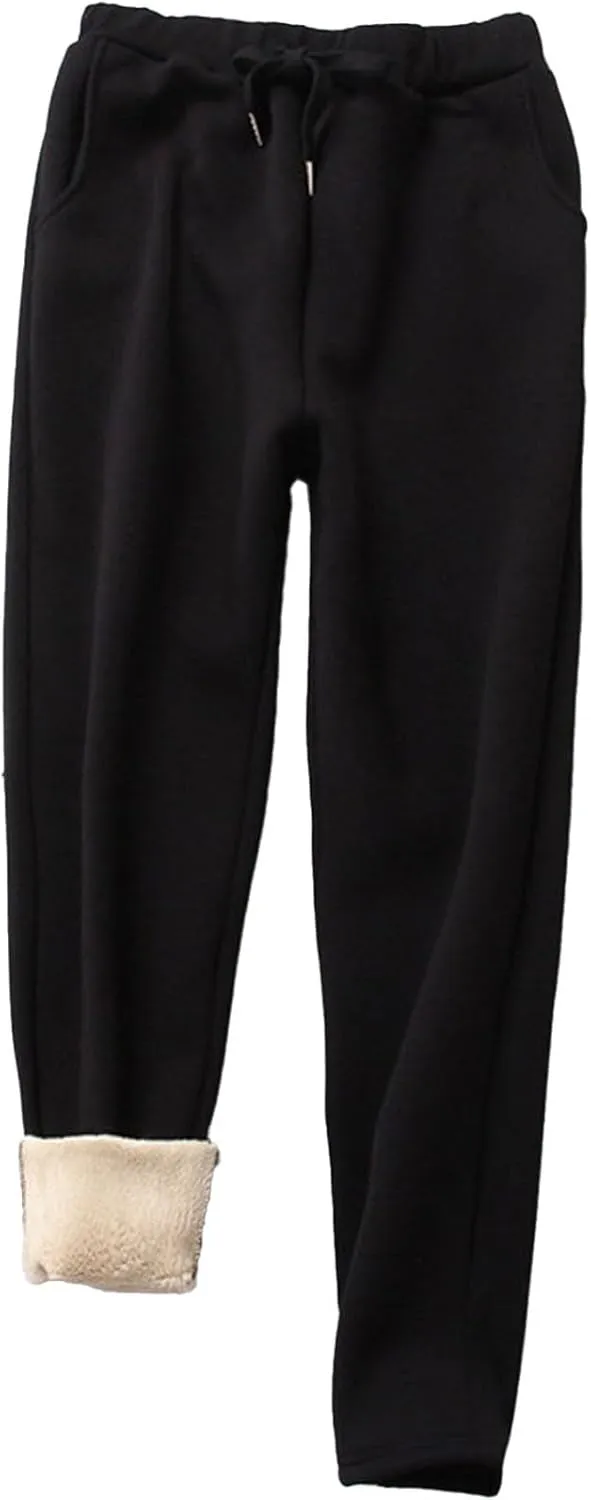 Women's Sherpa Lined Sweatpants, Winter Sherpa Lined, Warm Lounge Pant Athletic Joggers with Pockets