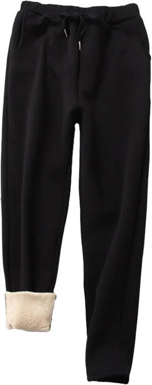 Women's Sherpa Lined Sweatpants, Winter Sherpa Lined, Warm Lounge Pant Athletic Joggers with Pockets
