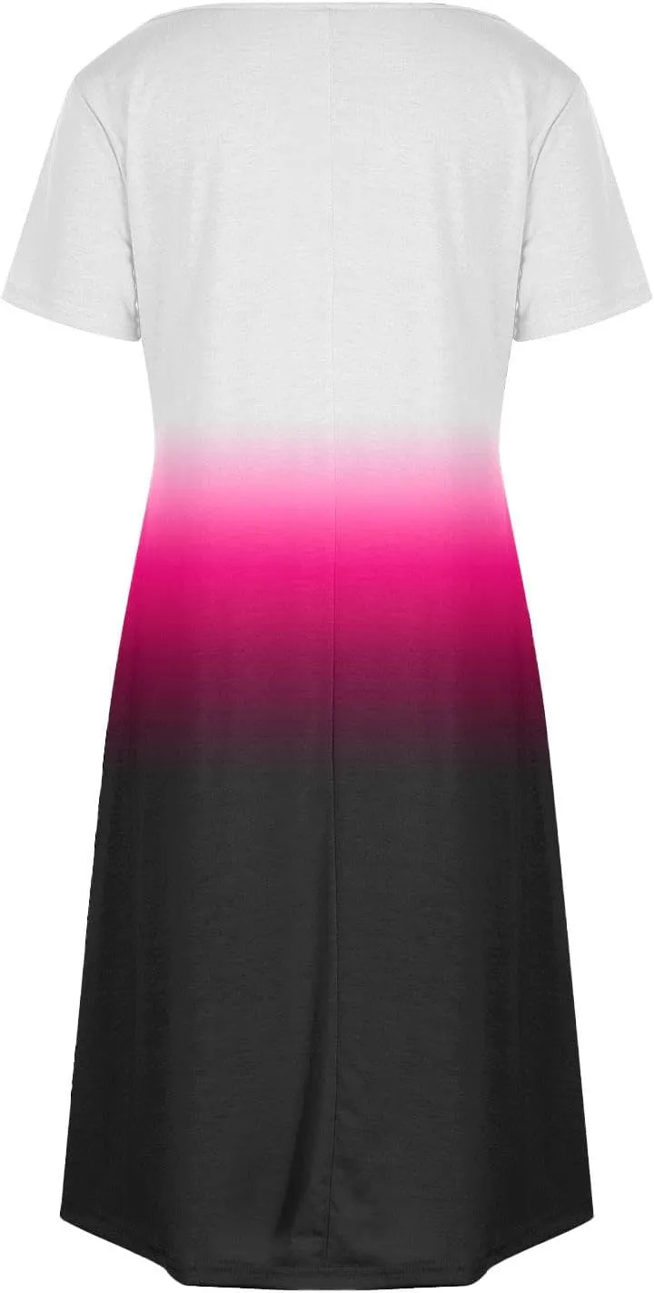 Womens Summer Dresses Fashion Casual Short Sleeve V Neck Soft Loose Flowy Short Dress Beach Sundresses with Pocket
